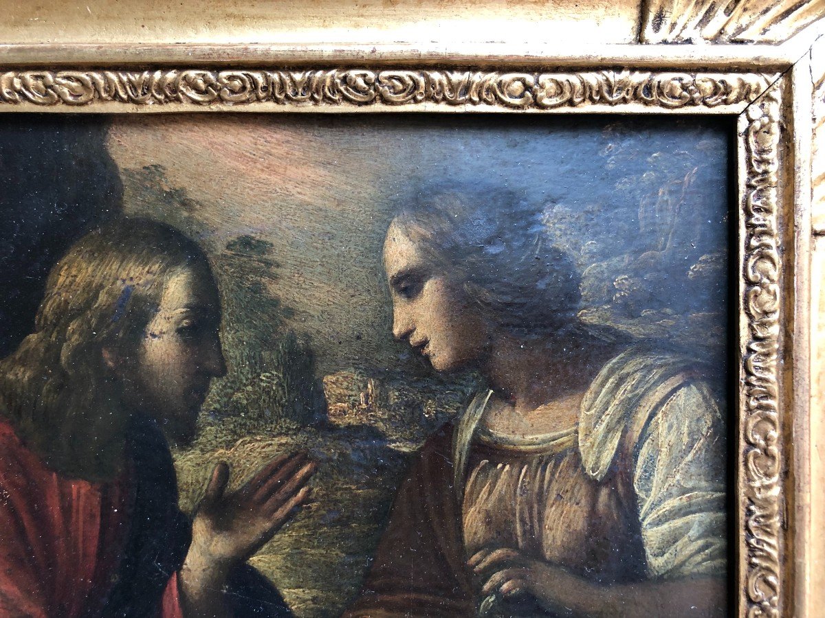 Jesus And The Samaritan Woman, Oil On Slate, 17th Century Italian School-photo-4