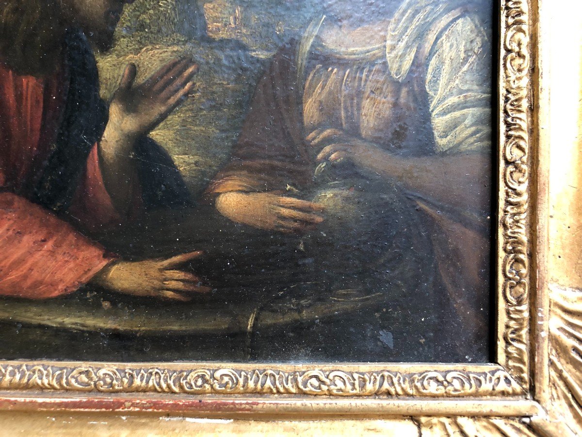 Jesus And The Samaritan Woman, Oil On Slate, 17th Century Italian School-photo-1