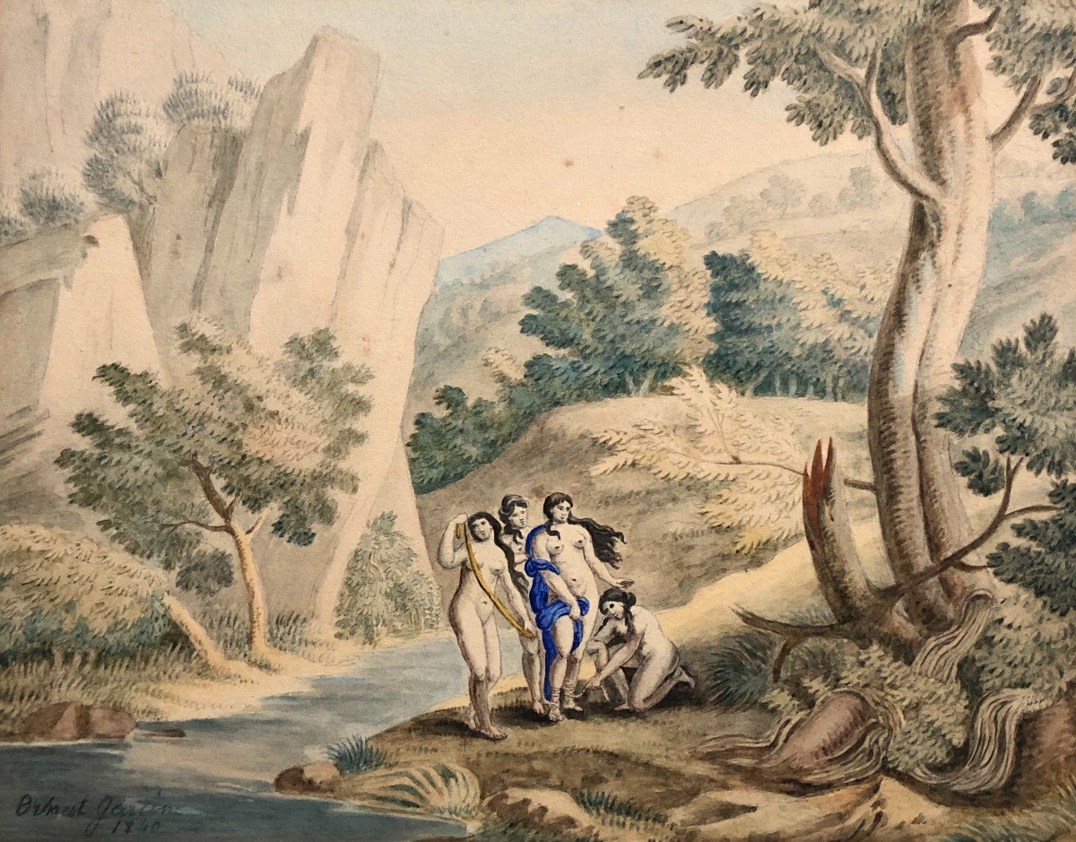 Venus Emerging From The Waters, Watercolor Signed And Dated 1840
