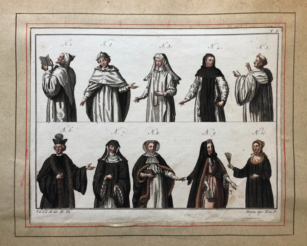 Medieval Costumes, Two Enhanced Engravings, 18th Century-photo-2