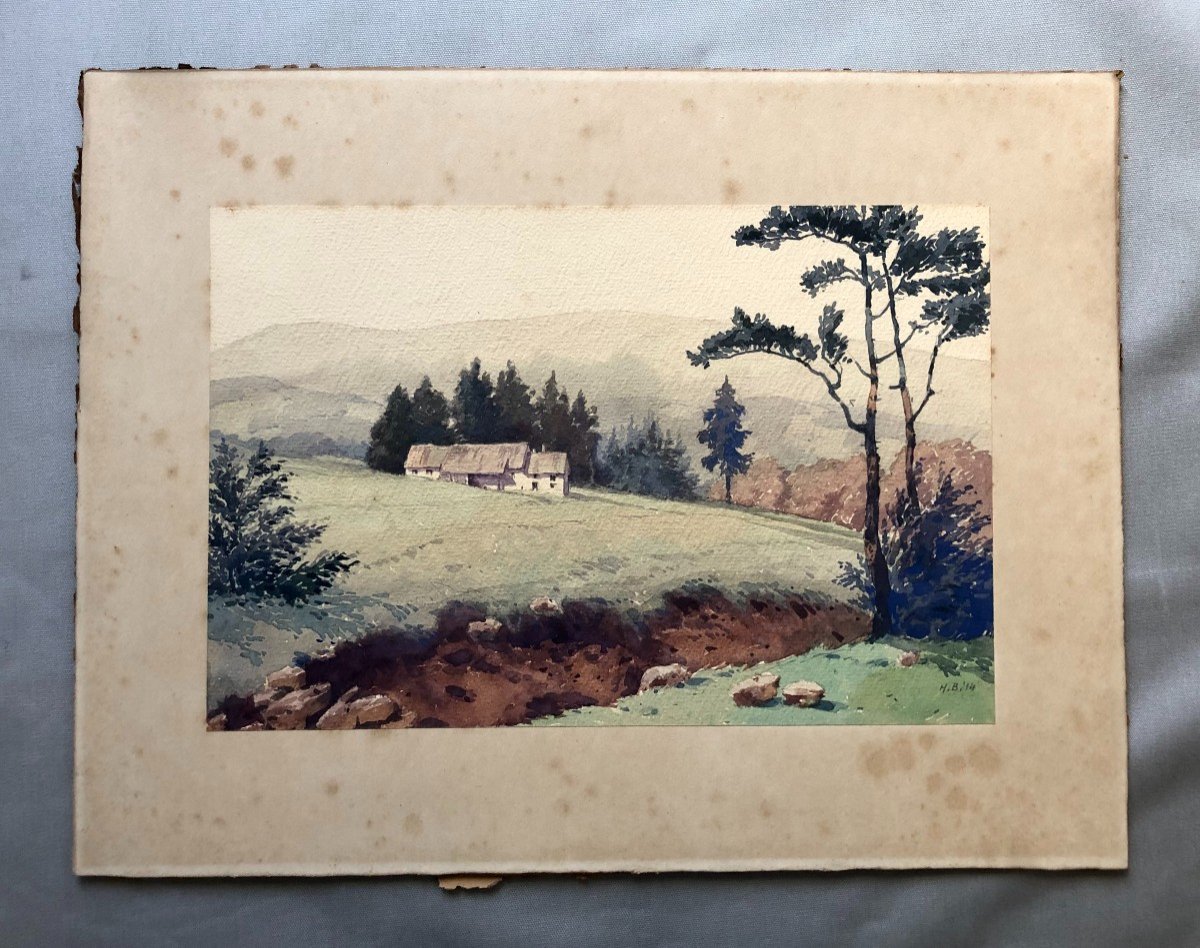 Mountain Sheepfold, Watercolor Early 20th Century, Hb Monogram-photo-2