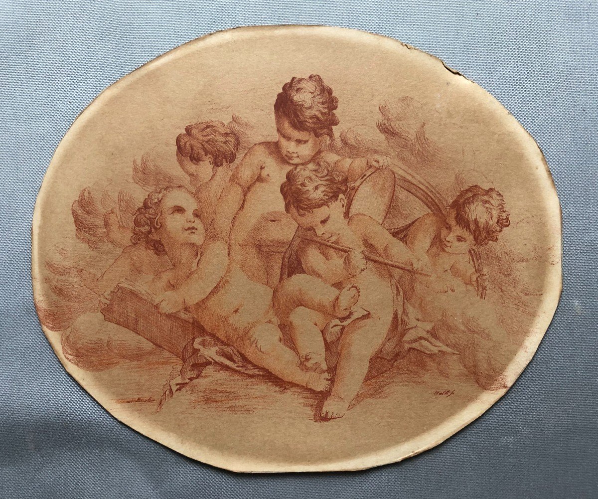 Putti Musiciens, Gravure à La Manière De La Sanguine d'Après Boucher