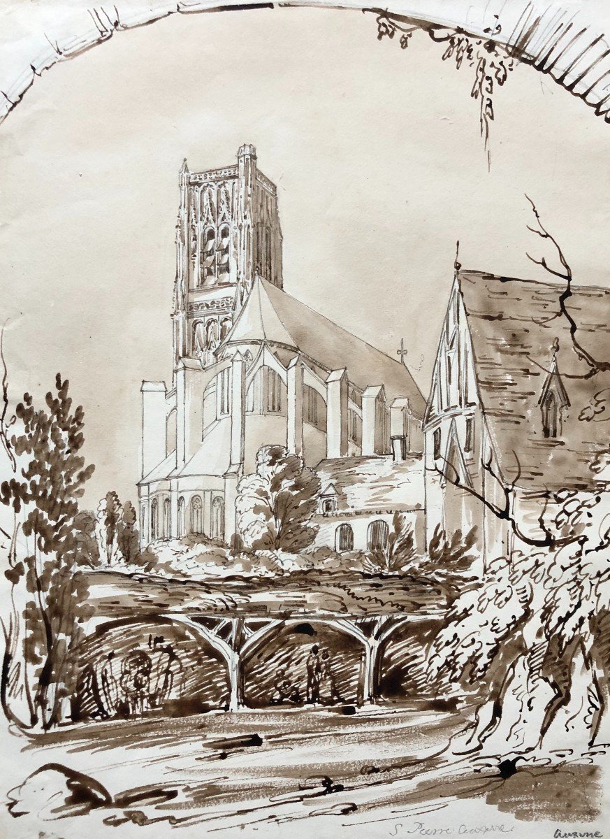 l'Eglise Saint Pierre à Auxerre, Lavis d'Encre Brune