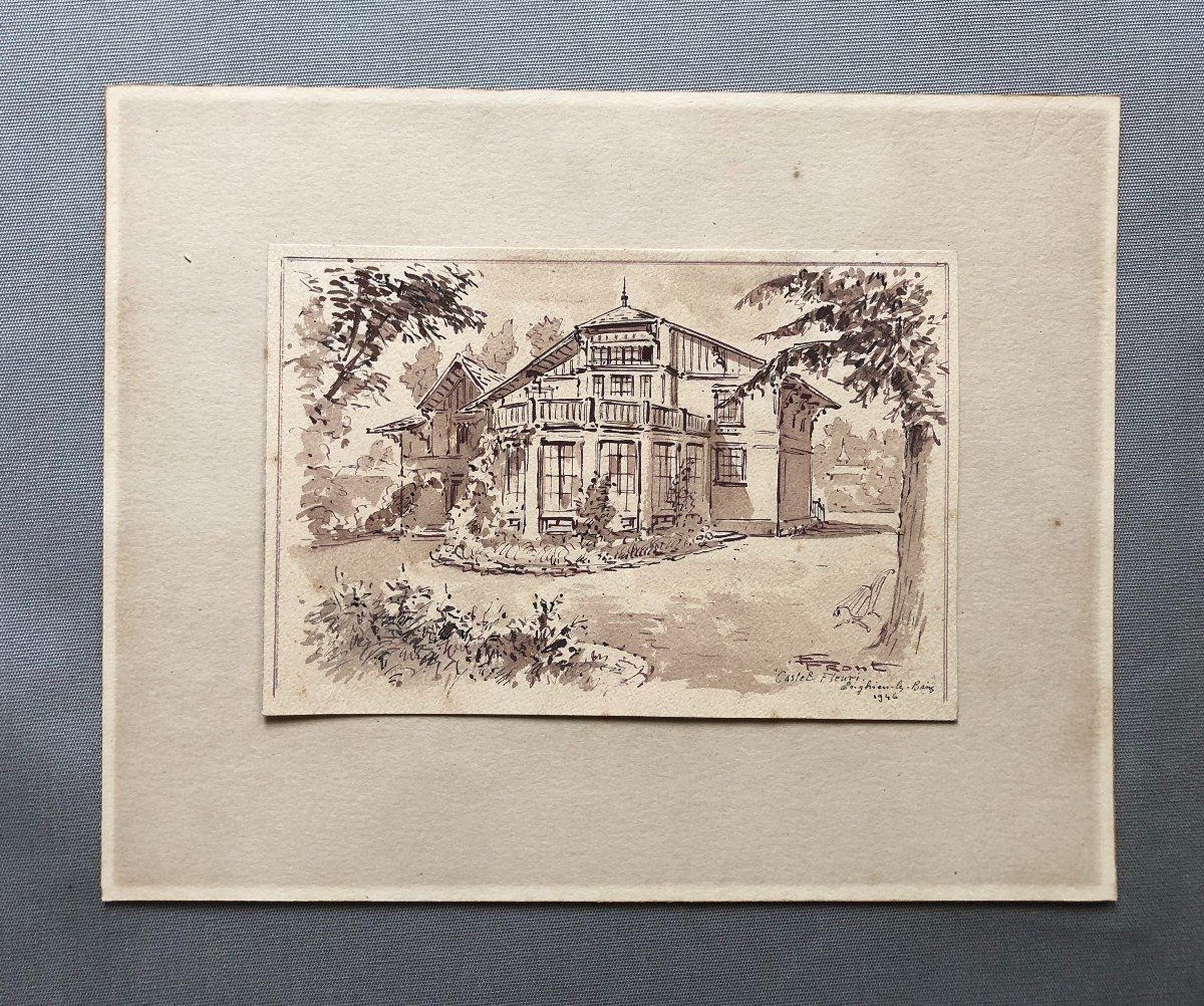 Castel Fleuri, Villa à Enghien Les Bains, Dessin Signé Et Daté 1946-photo-2