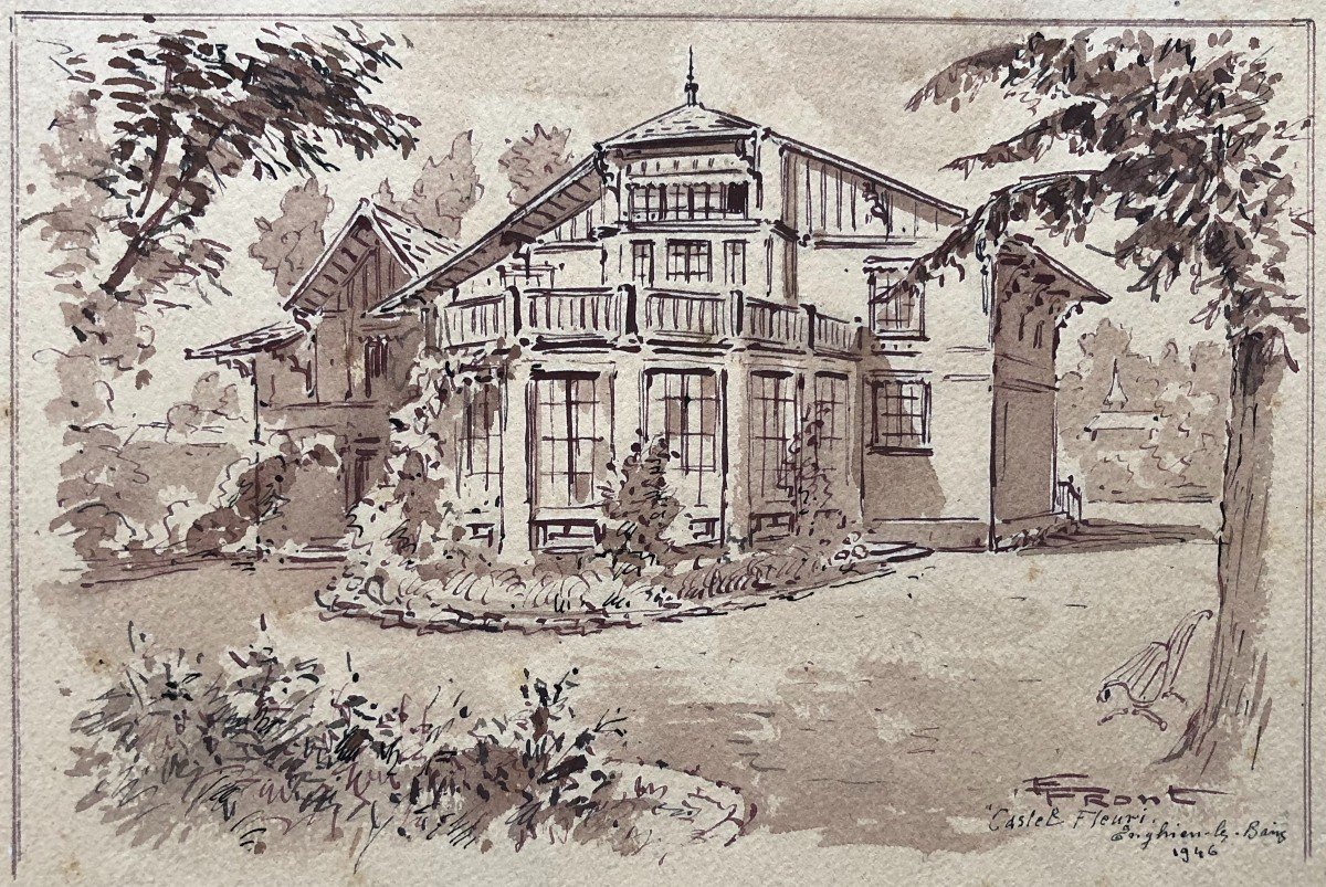 Castel Fleuri, Villa à Enghien Les Bains, Dessin Signé Et Daté 1946