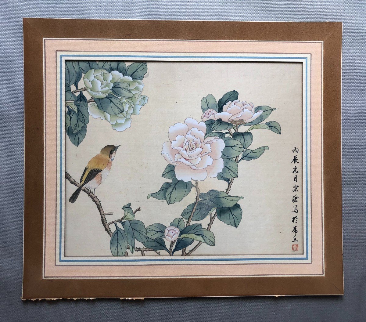  Branched Bird, Painting On Silk, China, 20th-photo-2