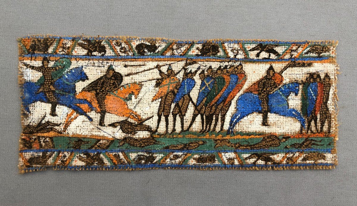 Guerriers, Fragment De Peinture Sur Tissu, Epoque à Déterminer