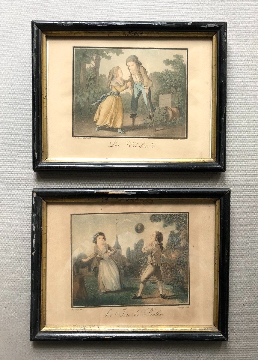 Jeux d'Enfants, Paire De Lithographies d'Après Huet