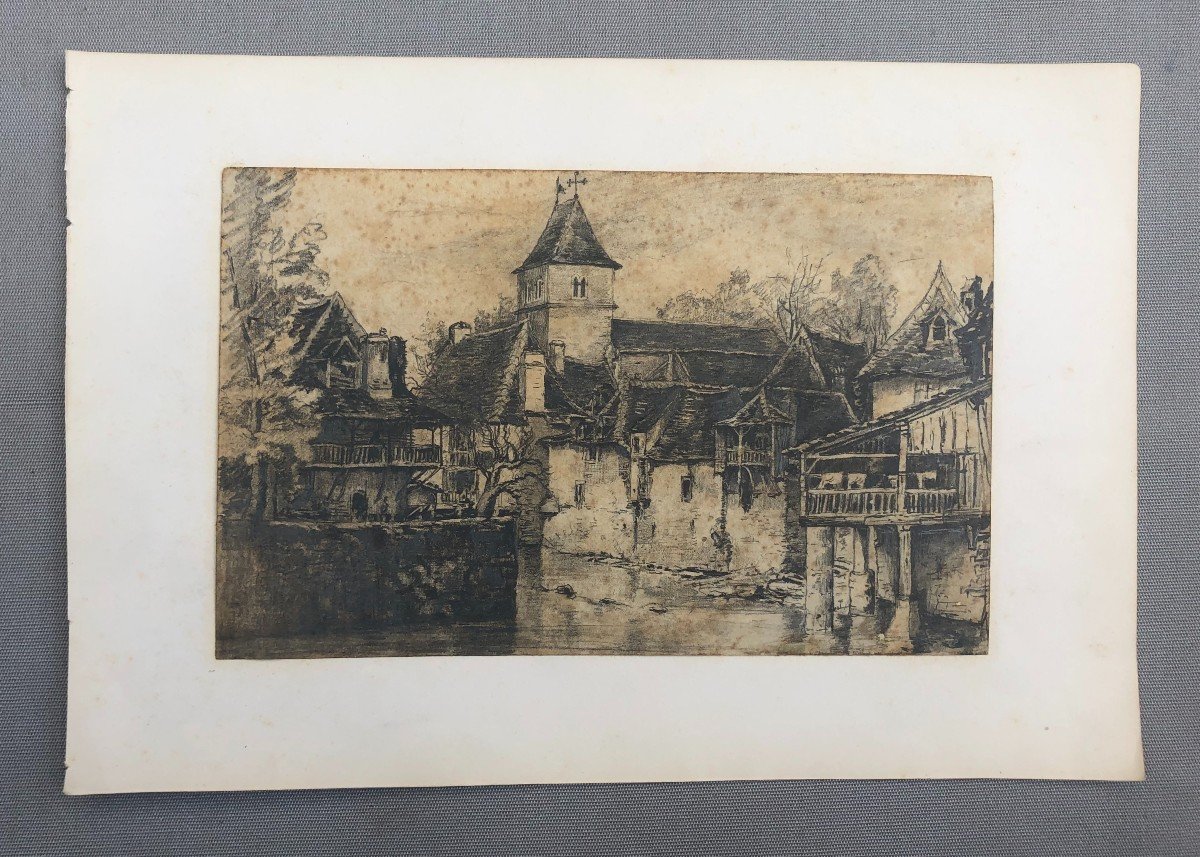 View Of Salies De Béarn, Late 19th Century Drawing-photo-2