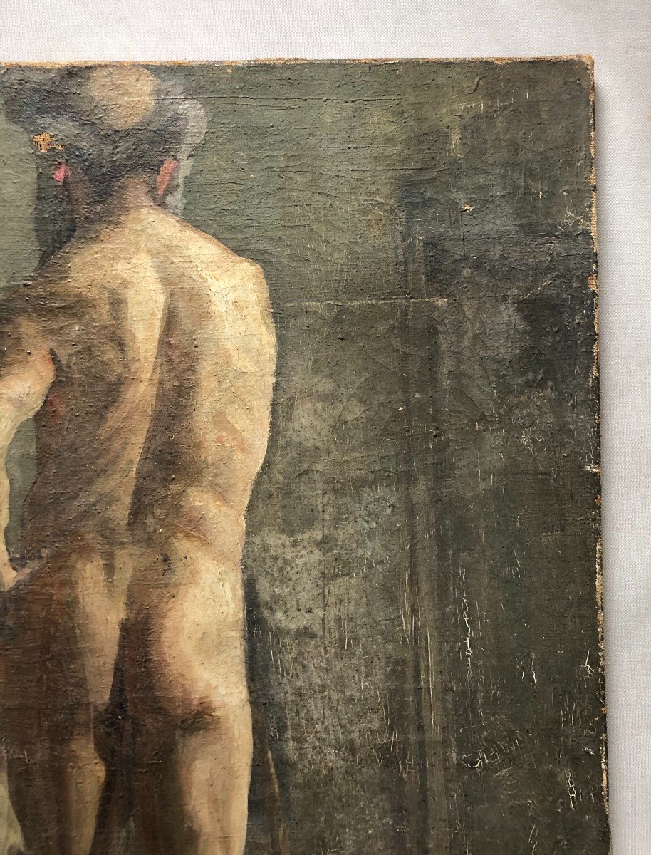 Male Nude, Workshop Model, Oil On Canvas, Late 19th Or Early 20th Century-photo-4