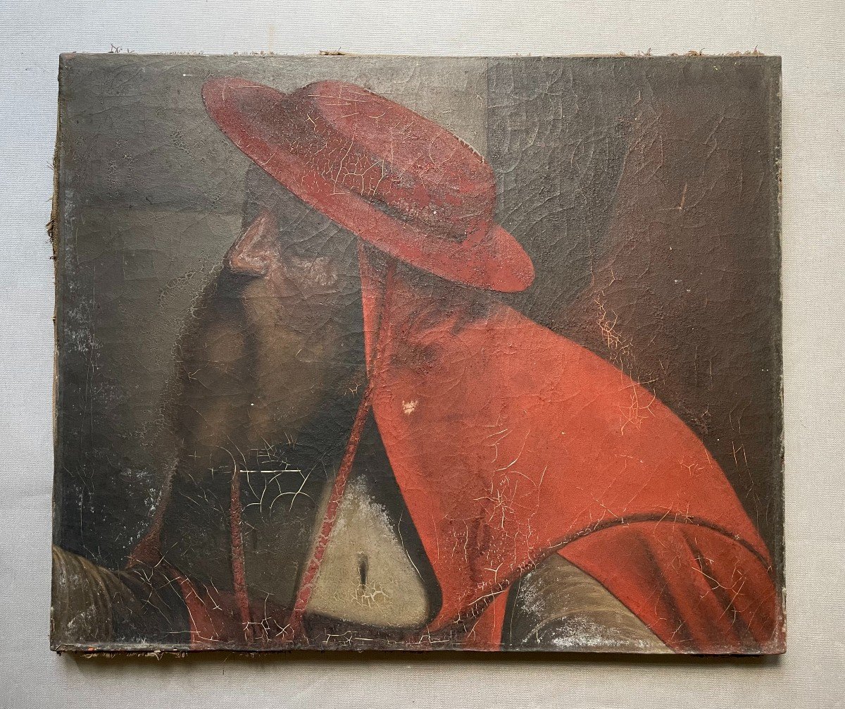 Portrait Of Cardinal, Oil On Canvas 19th Century To Be Restored-photo-2