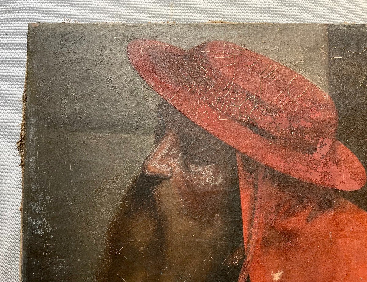 Portrait Of Cardinal, Oil On Canvas 19th Century To Be Restored-photo-3