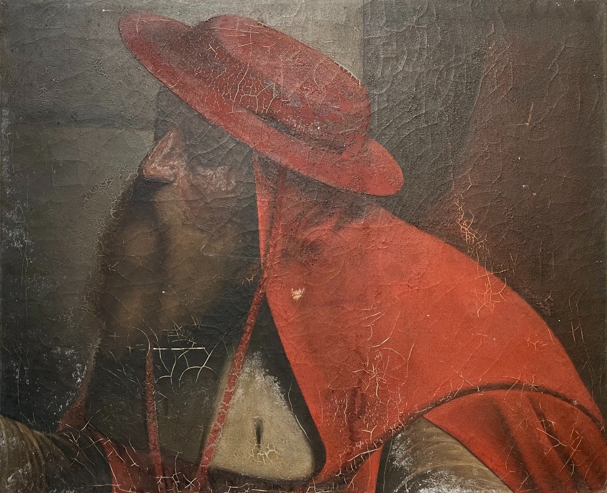 Portrait Of Cardinal, Oil On Canvas 19th Century To Be Restored