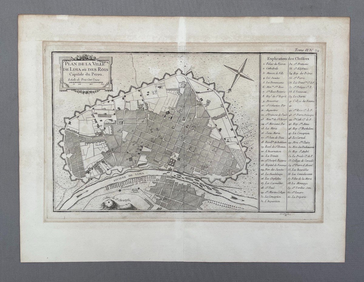 Map Of The City Of Lima, 18th Century Engraving-photo-2