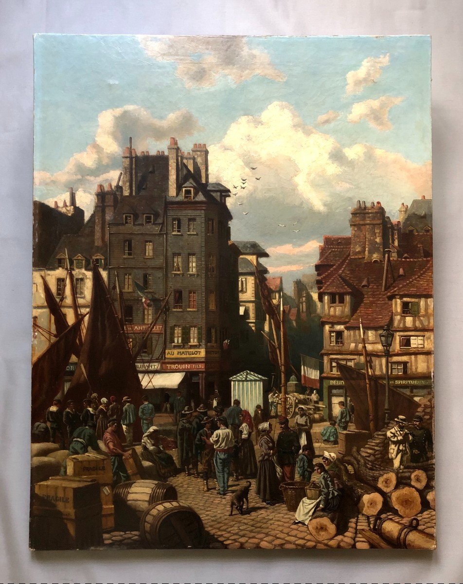  Le Havre, Quai Animé, Oil On Canvas 19th Century, Bears A Signature M. Koekkoek -photo-2