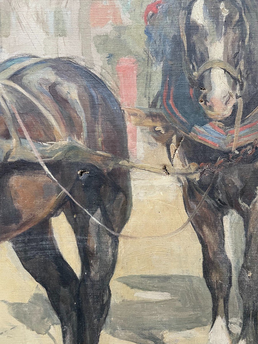 Clémentine Hélène Dufau, Harnessed Horses, Oil On Canvas, Large Format-photo-7