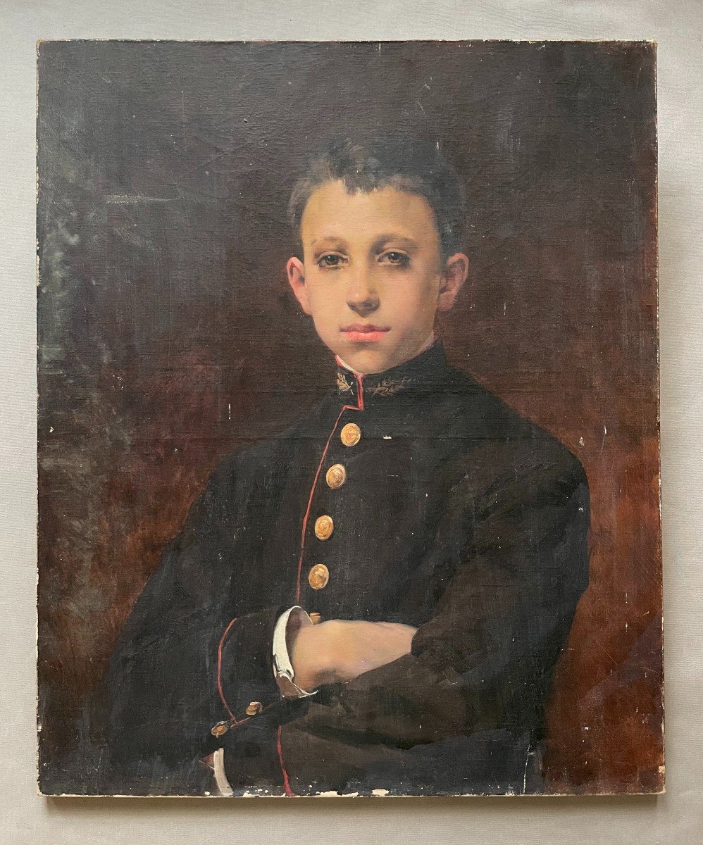 Portrait Of Young Man In Uniform, Oil On Canvas 19th Century-photo-2