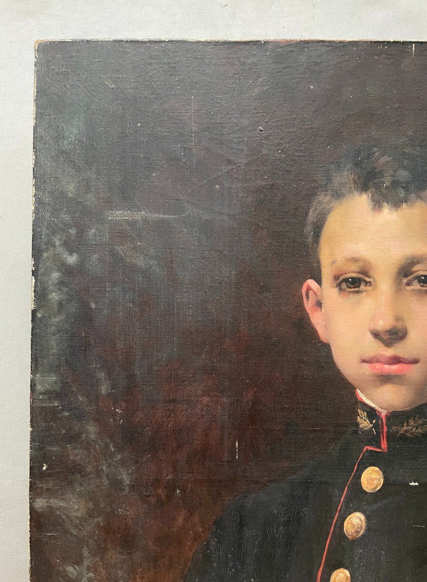 Portrait Of Young Man In Uniform, Oil On Canvas 19th Century-photo-3