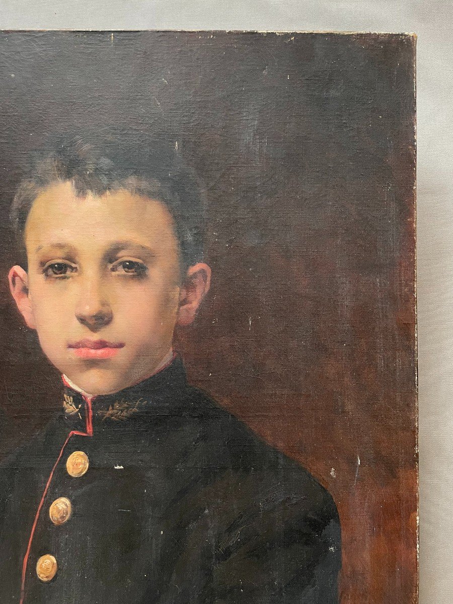 Portrait Of Young Man In Uniform, Oil On Canvas 19th Century-photo-4