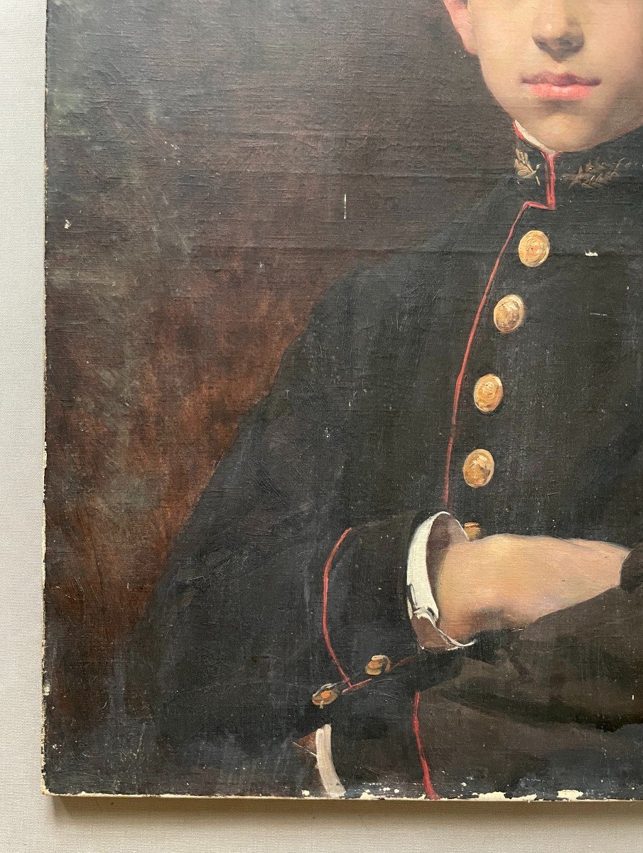 Portrait Of Young Man In Uniform, Oil On Canvas 19th Century-photo-2