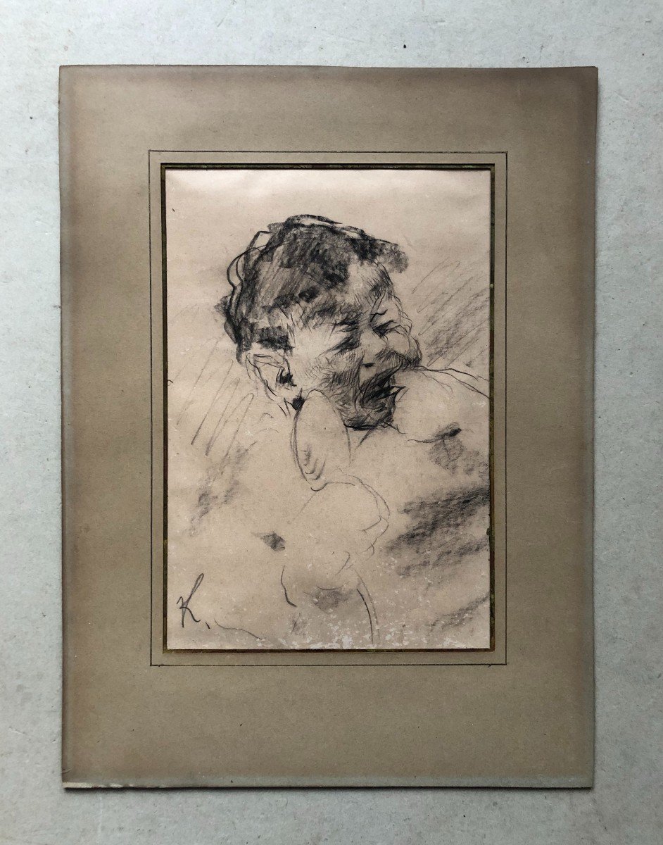 Jeune Enfant En Pleurs, Dessin Début XXe, Monogramme K-photo-2