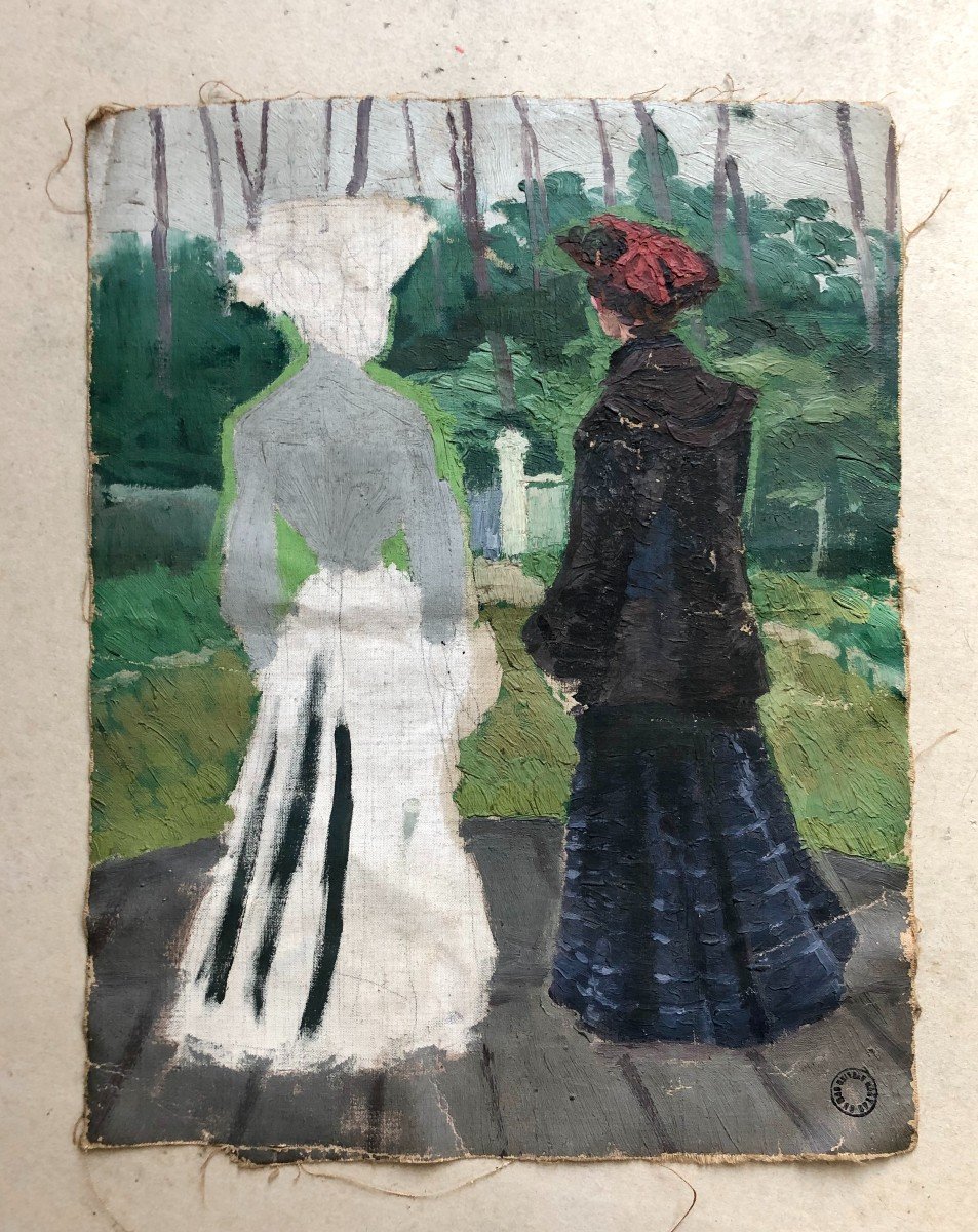 Elégantes Au Parc, Atelier Gaetan Dumas, Huile Sur Toile