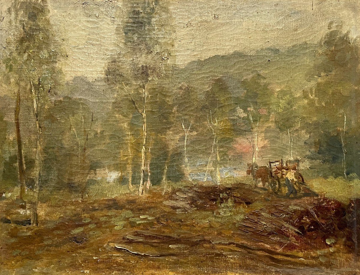 Gathering Wood, Oil On Canvas Late 19th Century