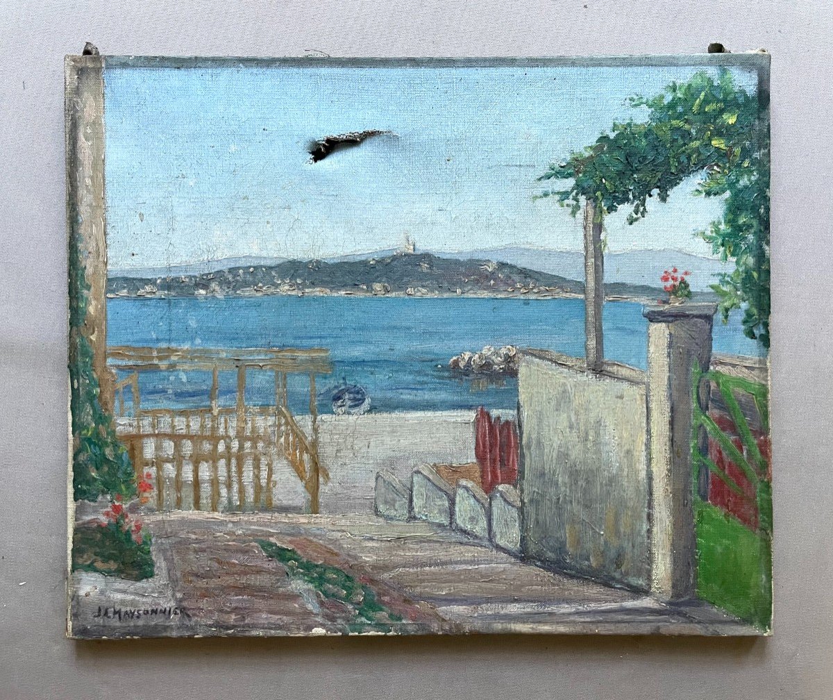 Marseille, Vue De Plage, Huile Sur Toile, Signature à Identifier-photo-2