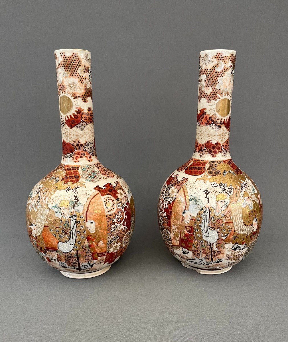 Paire Vases Satsuma, Japon, Fin XIXe-photo-3