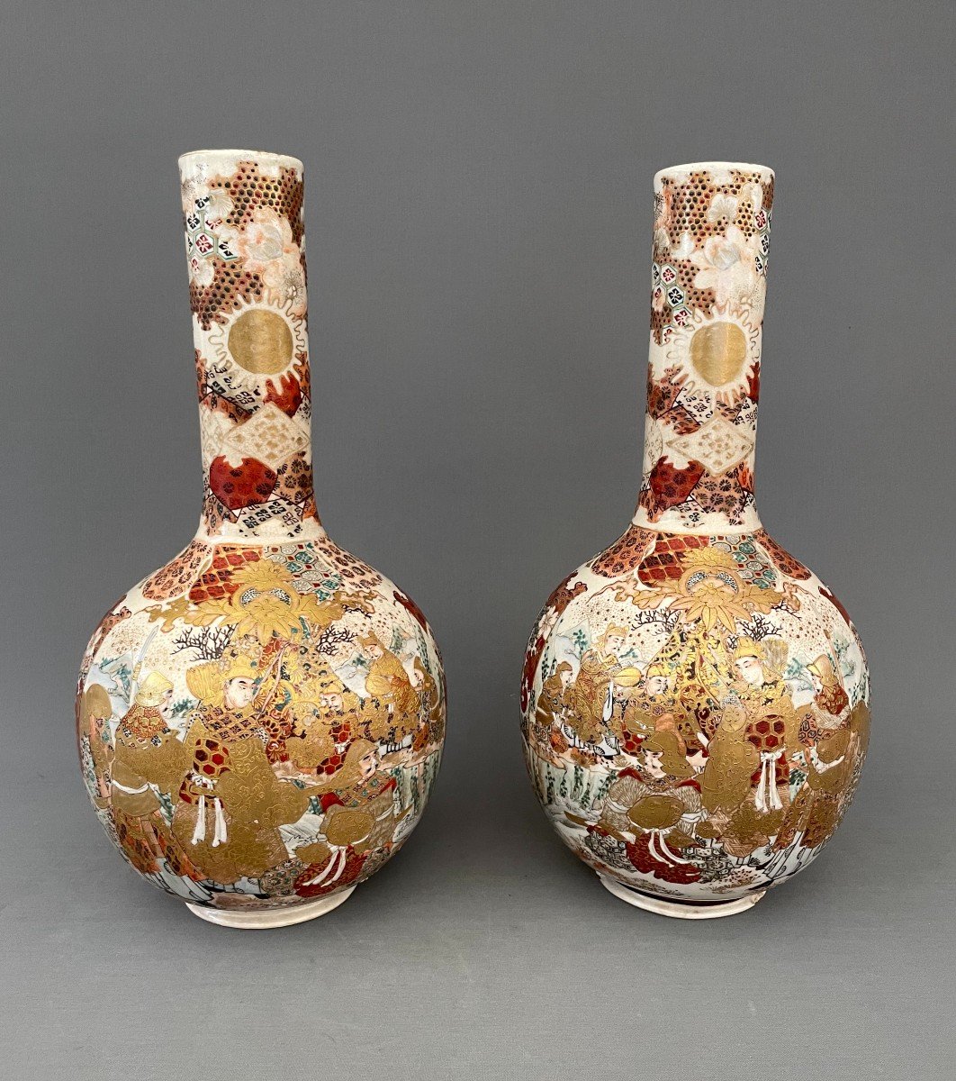 Paire Vases Satsuma, Japon, Fin XIXe