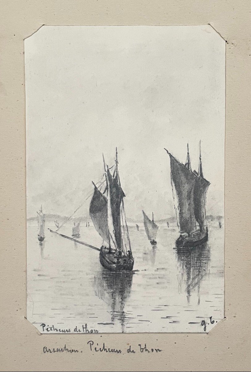 Arcachon, Tuna Fishermen, 3 Drawings, Late 19th Century-photo-2