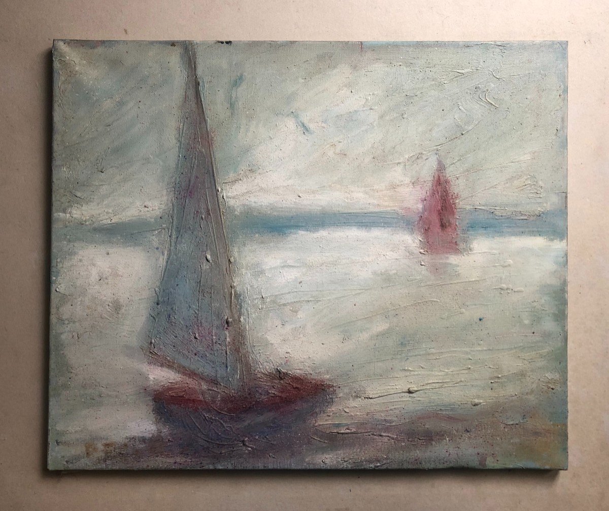 Sailboats, Le Pouliguen, Brittany, Oil On Canvas-photo-2