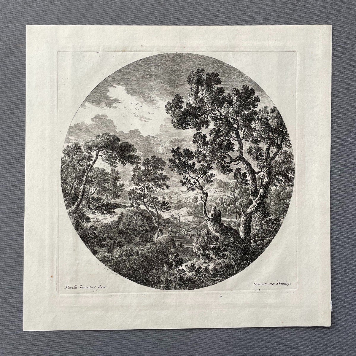 Animated Landscape, Engraving By Drevet After Perelle-photo-2