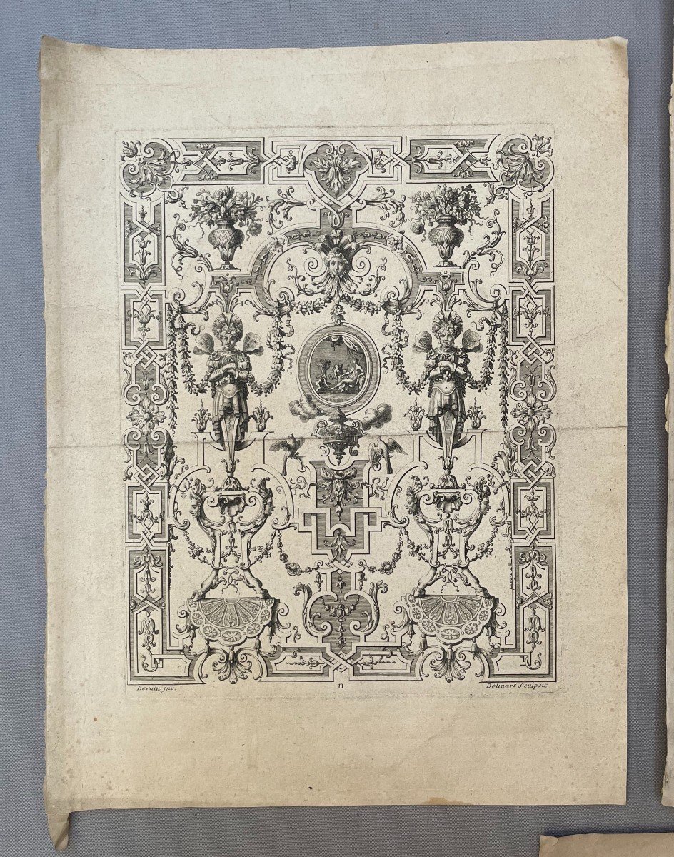 Ceiling And Wall Decoration Projects, 4 18th Century Engraving After Berain-photo-2