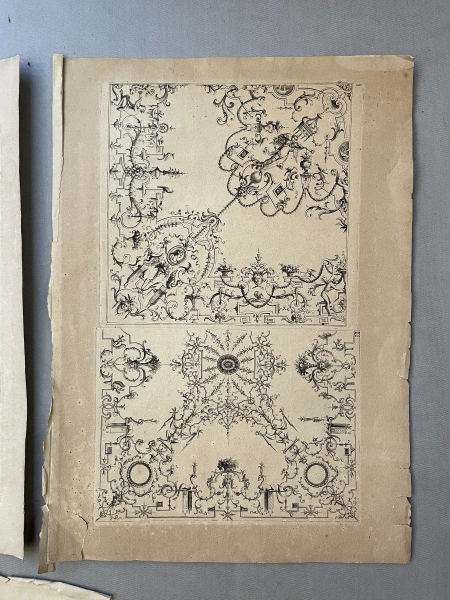 Ceiling And Wall Decoration Projects, 4 18th Century Engraving After Berain-photo-3