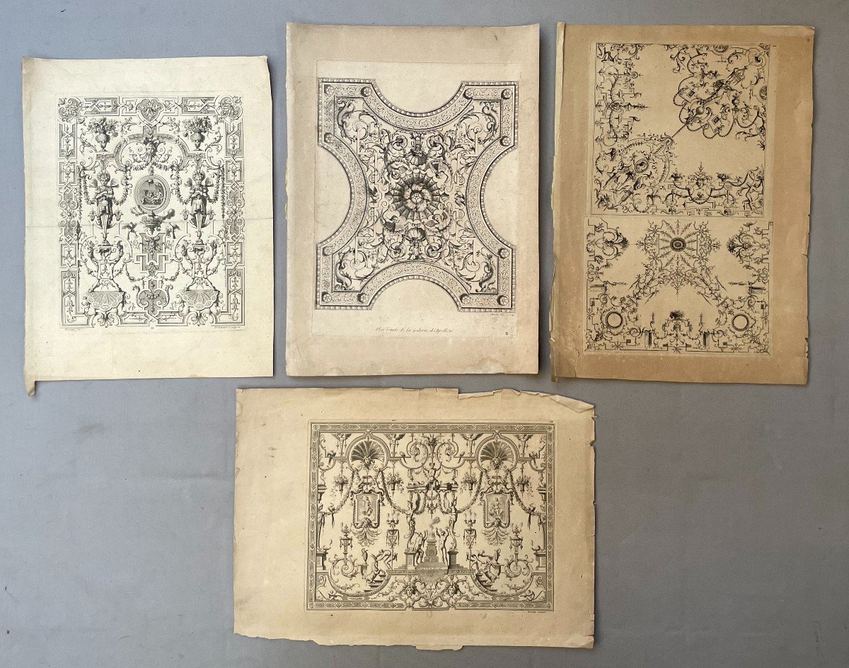 Ceiling And Wall Decoration Projects, 4 18th Century Engraving After Berain