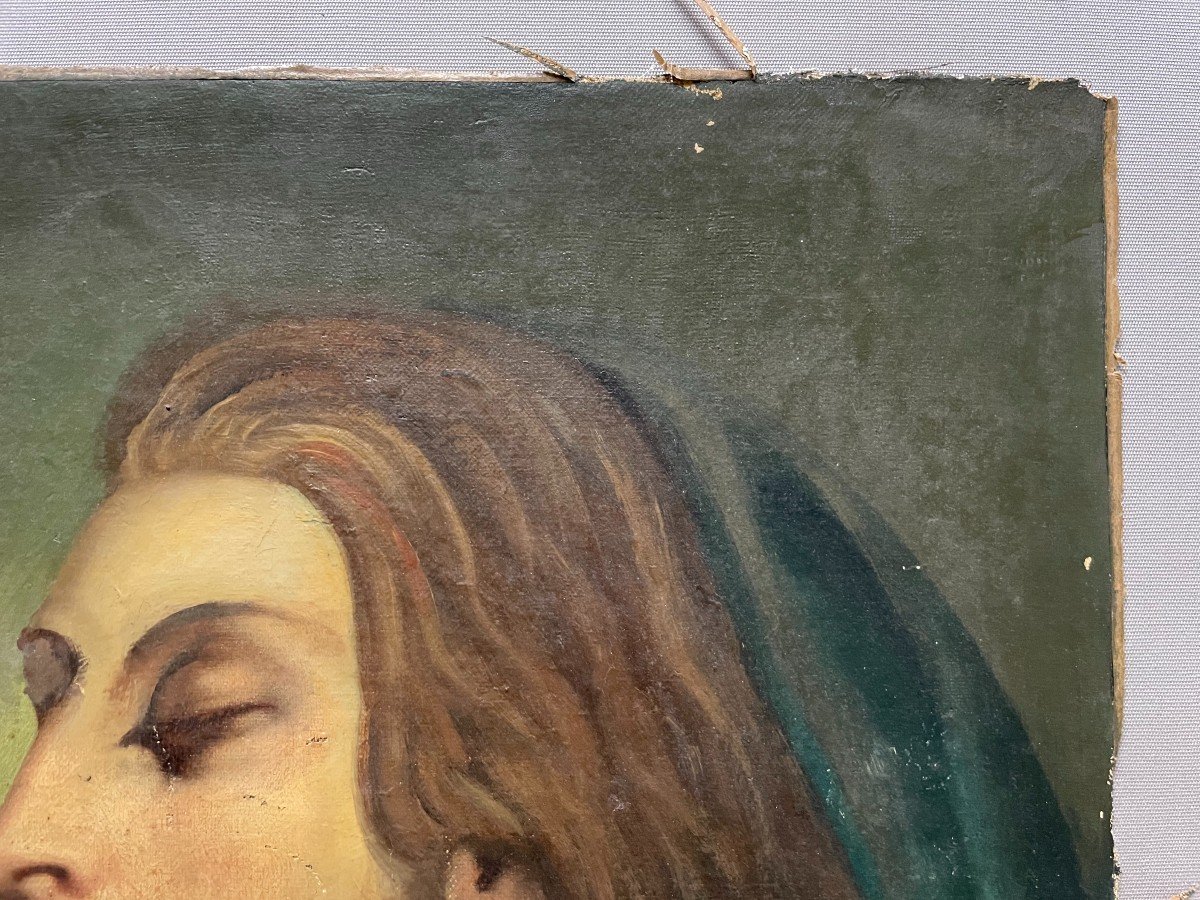 Christ With Closed Eyes, Oil On Canvas 19th Century-photo-4