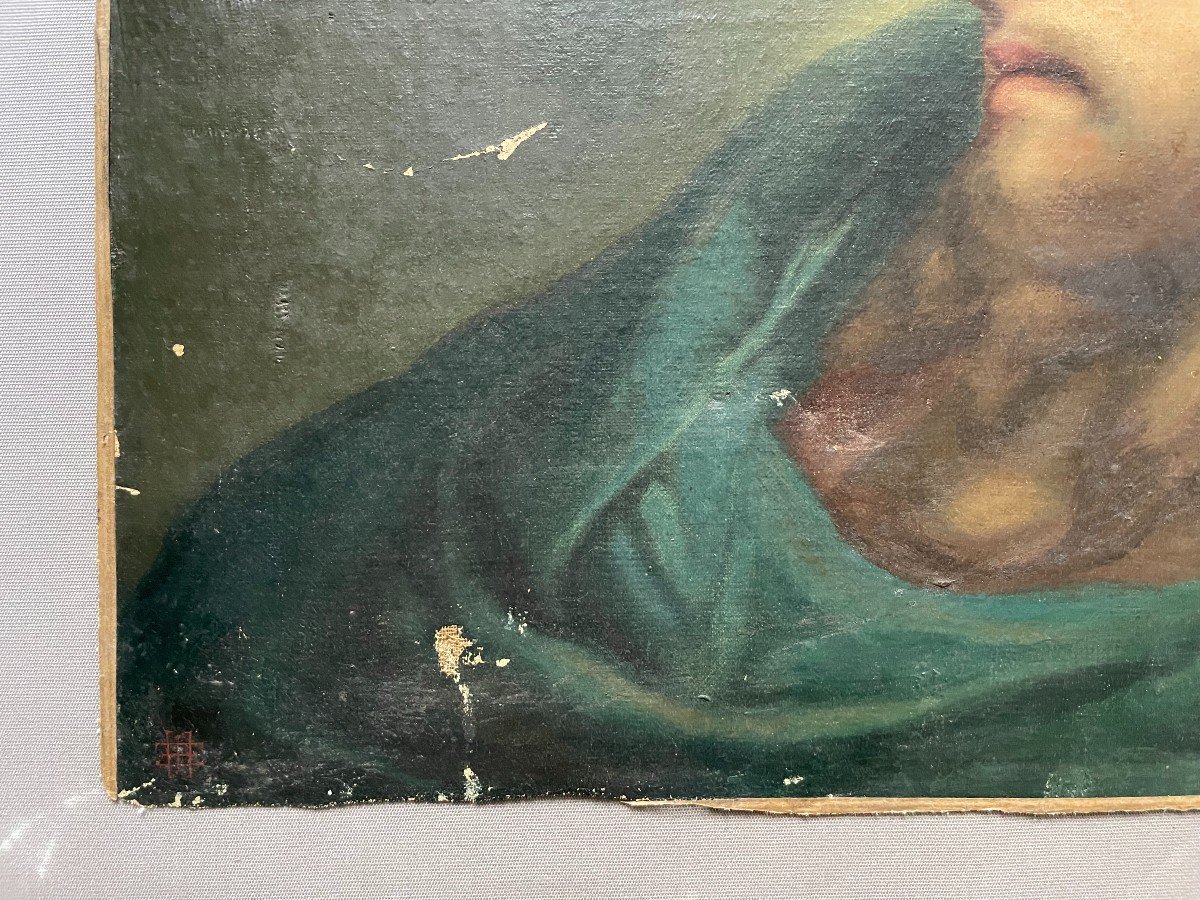 Christ With Closed Eyes, Oil On Canvas 19th Century-photo-2