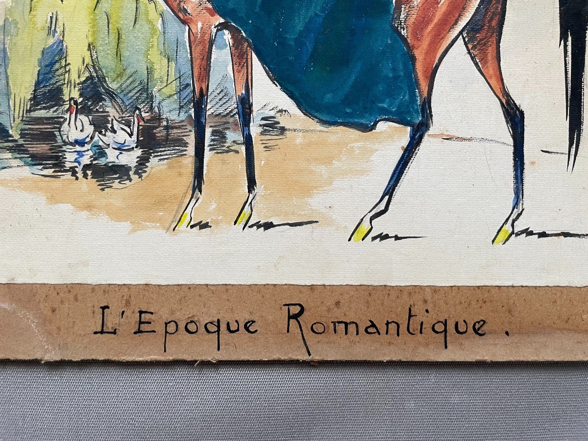 Horsewoman, Watercolor Monogrammed And Dated 1942-photo-4