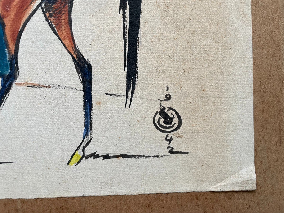 Horsewoman, Watercolor Monogrammed And Dated 1942-photo-1