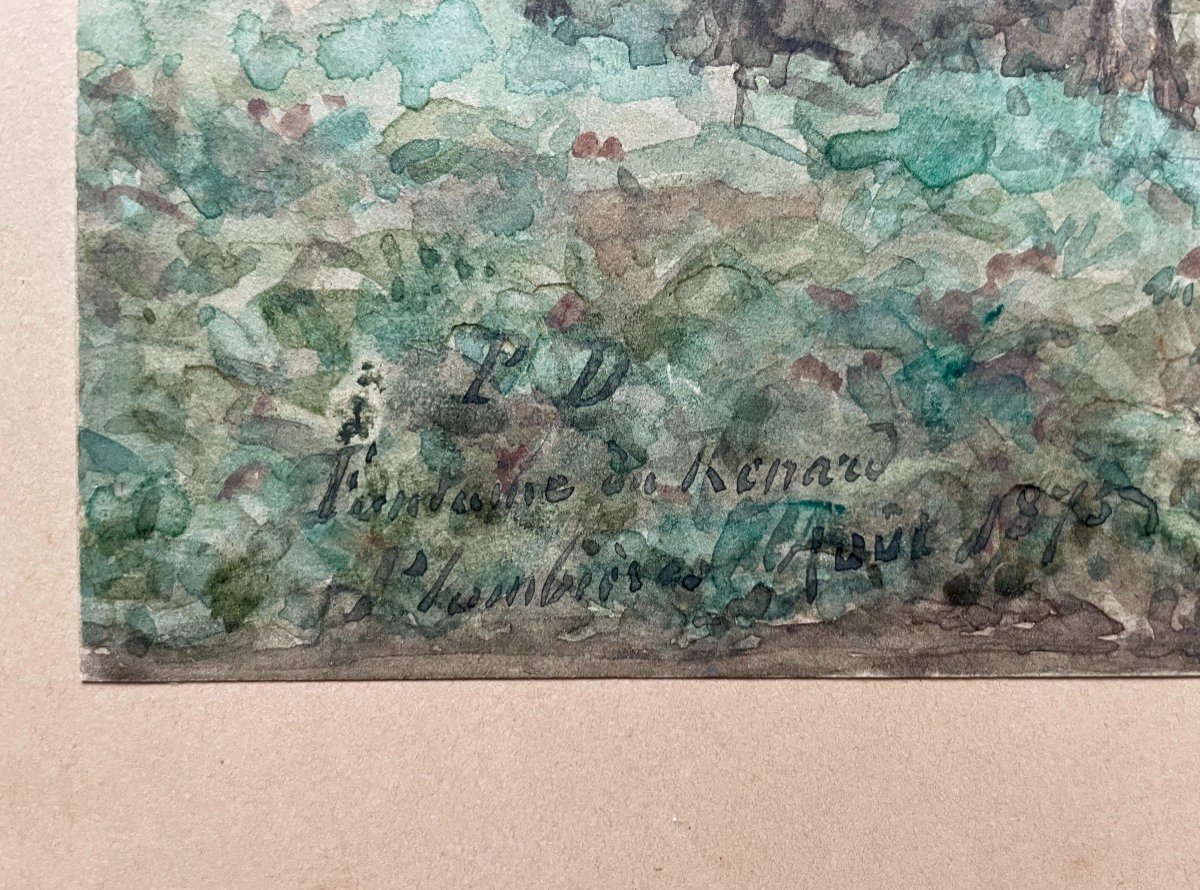 Fox Fountain, Watercolor Monogrammed And Dated 1875-photo-3