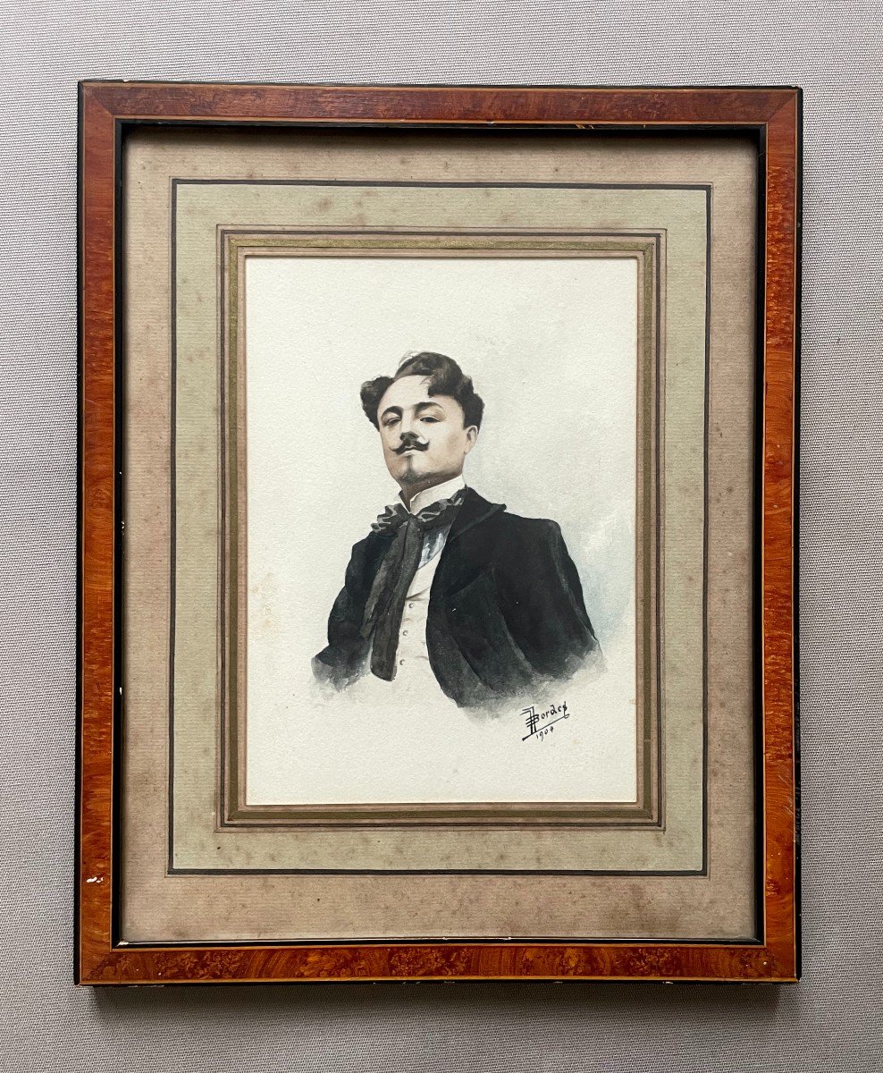 Portrait d'Homme, Aquarelle Début XXe Signée Bordes-photo-2