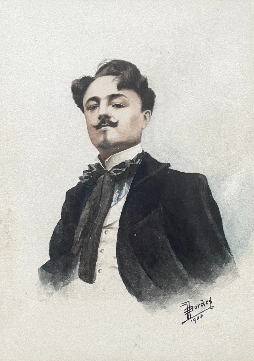 Portrait d'Homme, Aquarelle Début XXe Signée Bordes