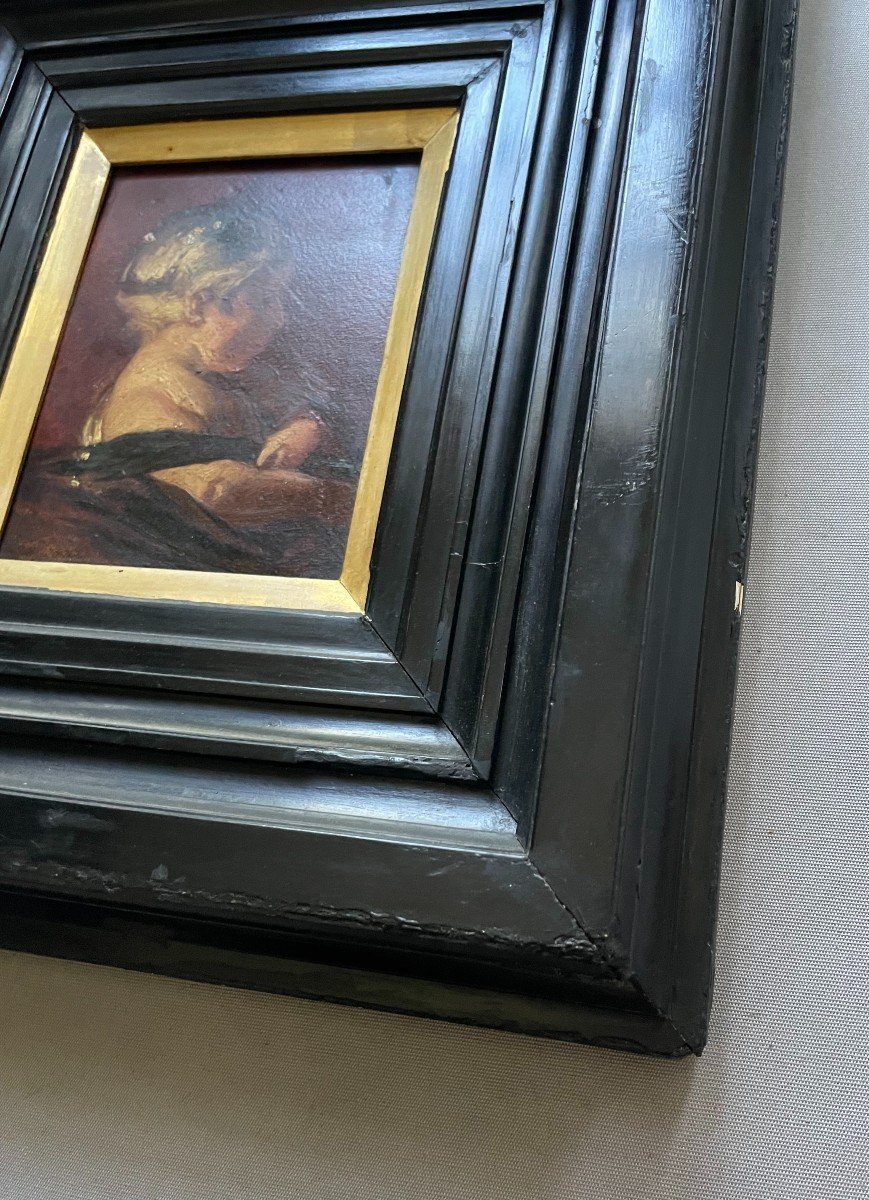 Young Girl In Profile, Oil On Panel, 19th Century School-photo-2