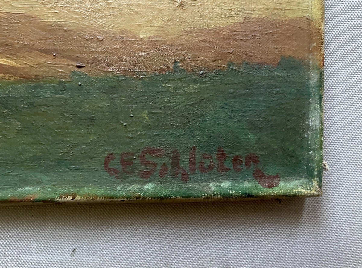 Paysage De Moisson, Huile Sur Toile, Signature à Identifier-photo-3