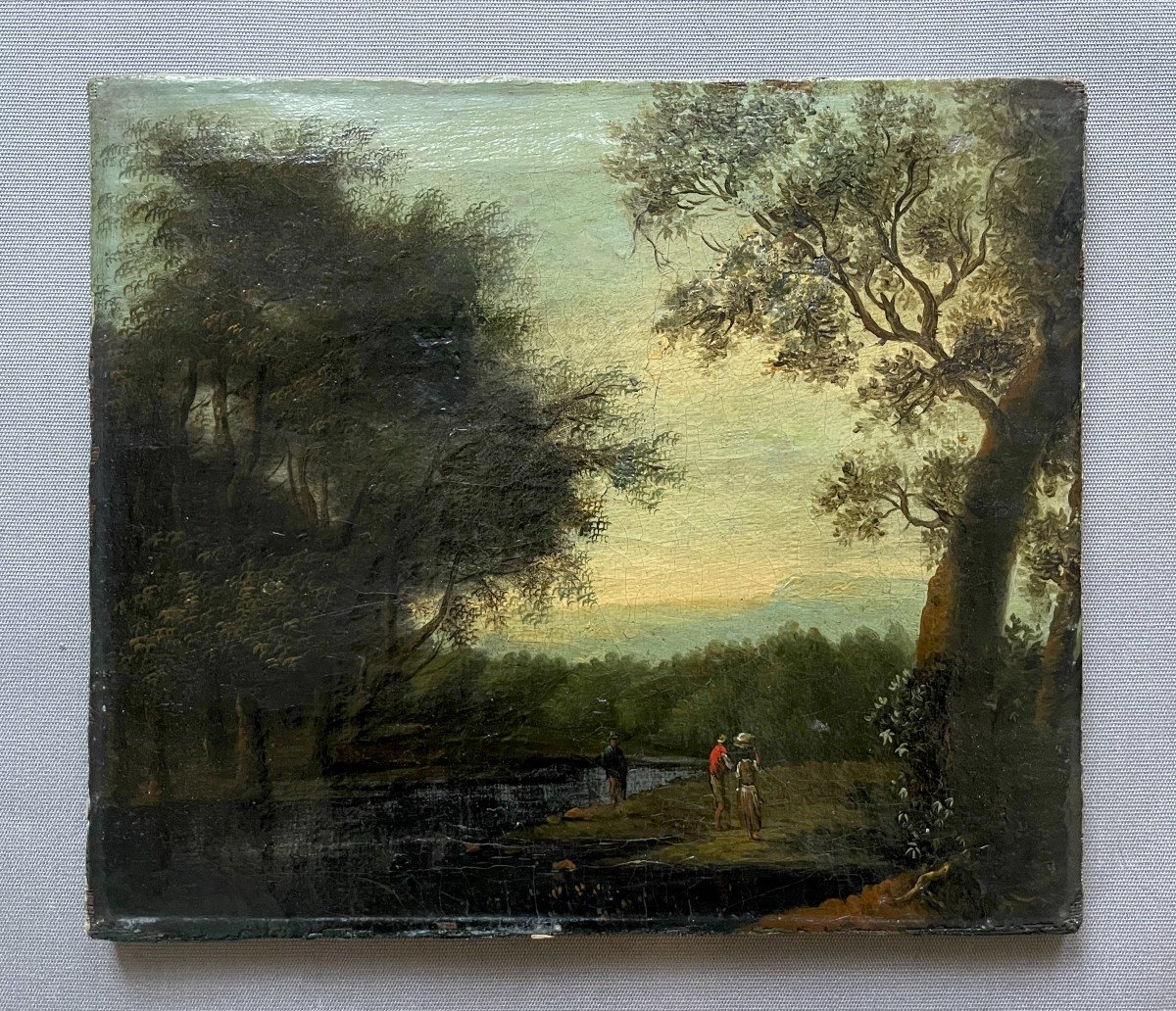 Animated Scene At The Water's Edge, Small Oil On Canvas, 19th Century-photo-2