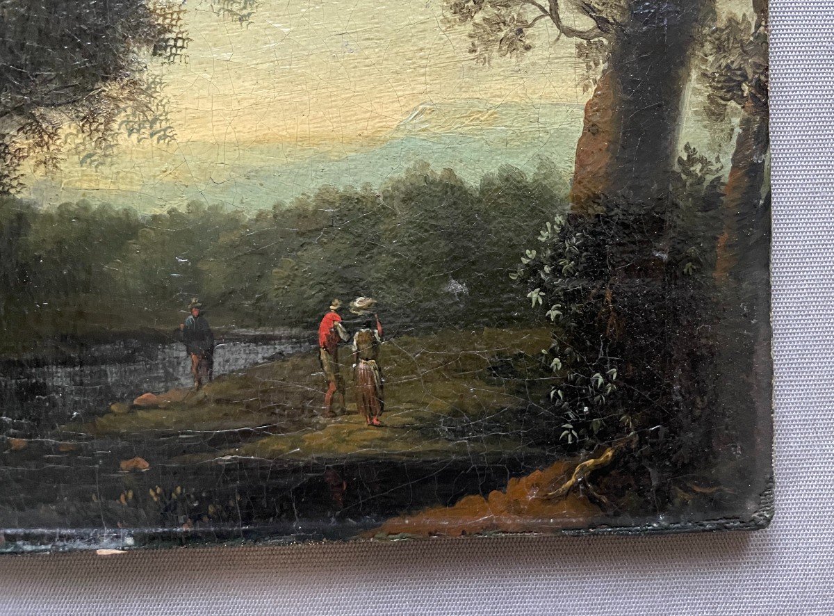 Animated Scene At The Water's Edge, Small Oil On Canvas, 19th Century-photo-1