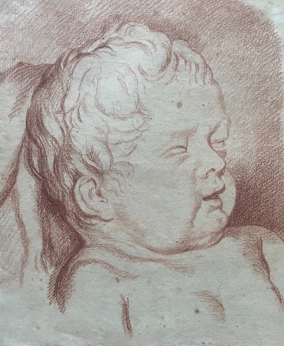 Portrait d'Enfant, Dessin à La Sanguine Et Sa Contre-Epreuve-photo-3