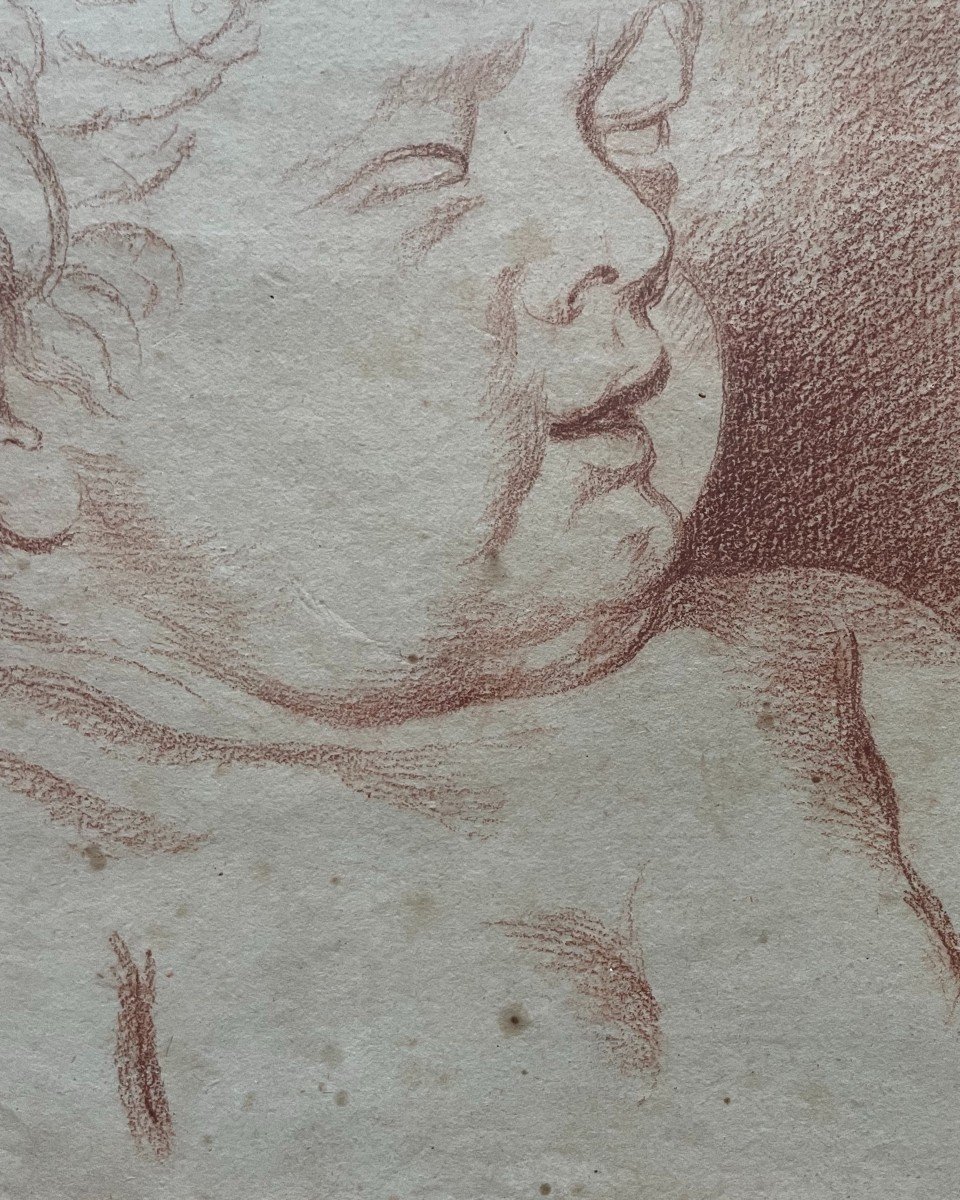 Portrait d'Enfant, Dessin à La Sanguine Et Sa Contre-Epreuve-photo-1