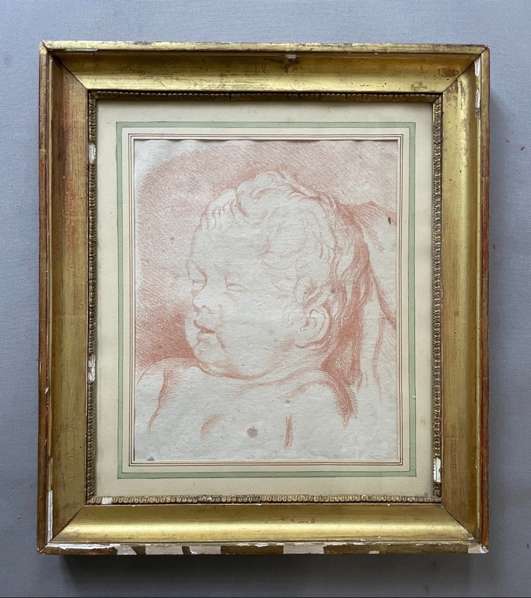 Portrait d'Enfant, Dessin à La Sanguine Et Sa Contre-Epreuve-photo-3